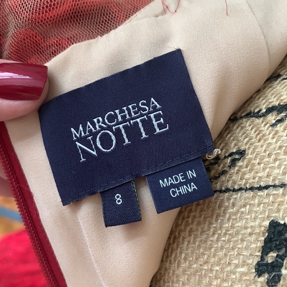 MARCHESA Notte Designer Velvet Sequin long sleeve dress red 6 8 sheer - Picture 8 of 11